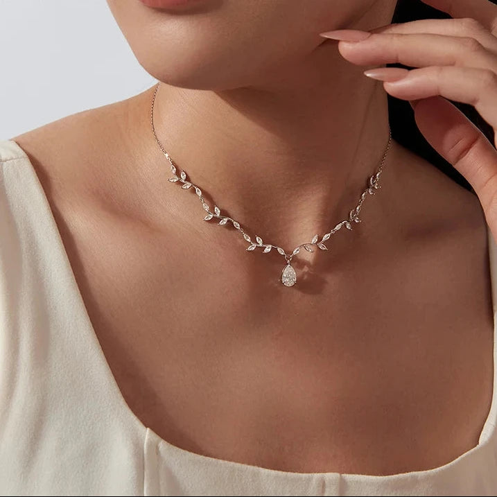 1.5CT Teardrop Moissanite Jewelry Necklace D Color VVS1 925 Silver Pear‑Cut