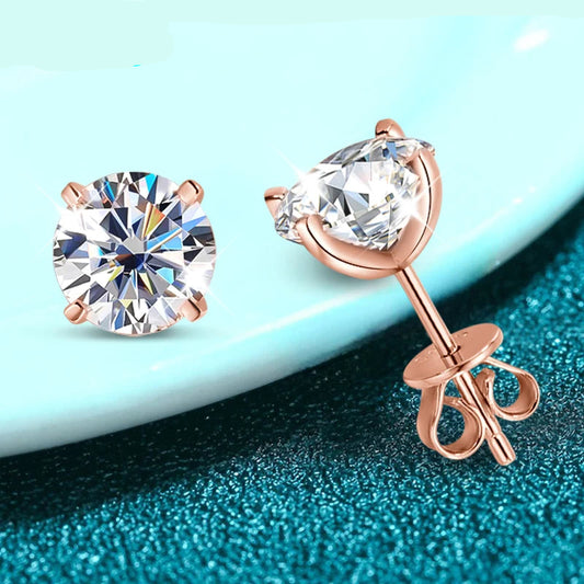 Rose Gold Color Moissanite Stud Earrings