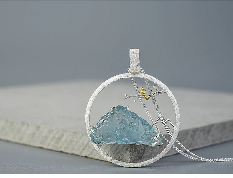 Natural Raw Stone Bird Whisper Pendant / Real 925 Sterling Silver