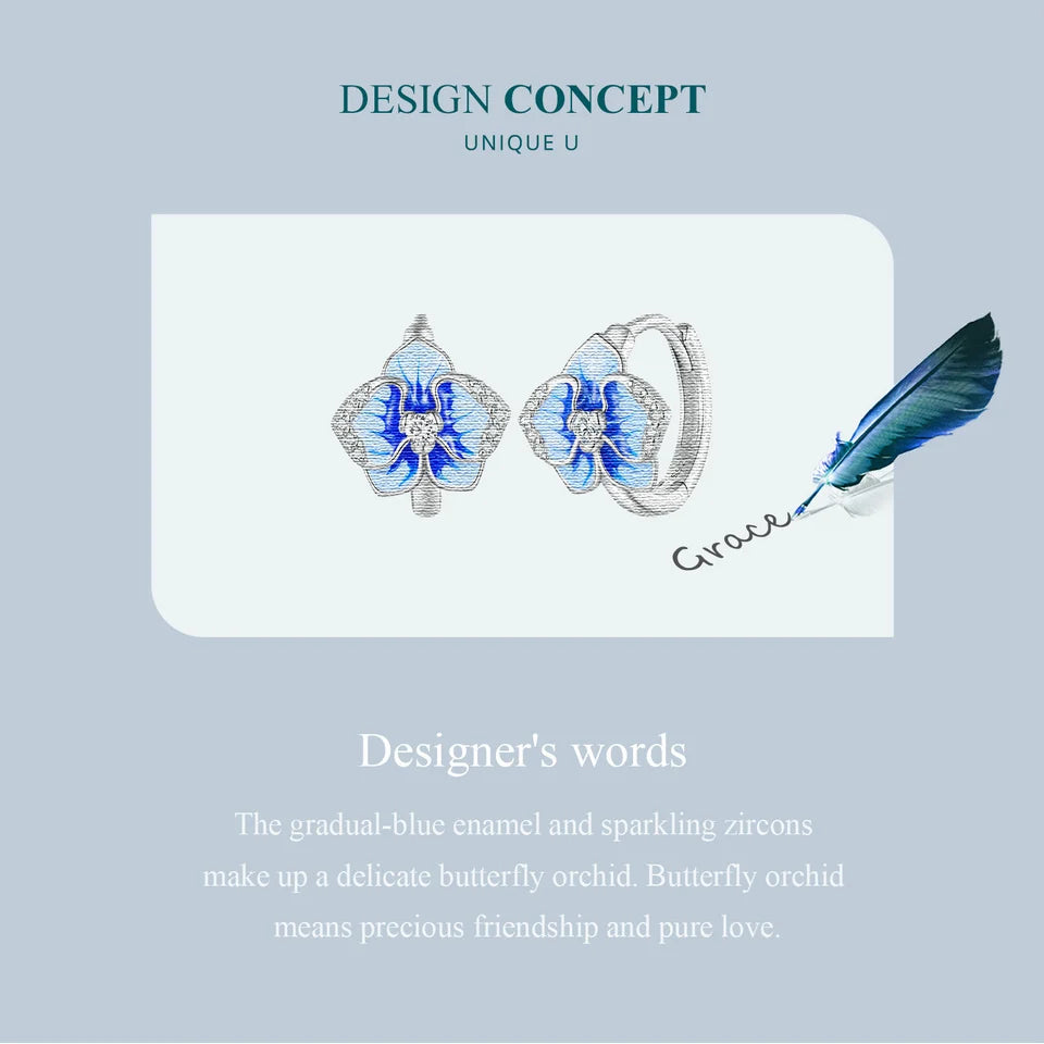 Blue  Butterfly Orchid Ear Clips