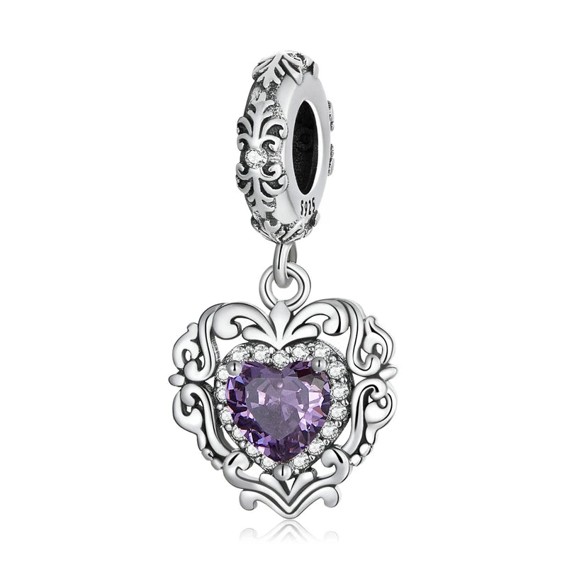 925 Sterling Silver Purple Shining Stone Collection Charms