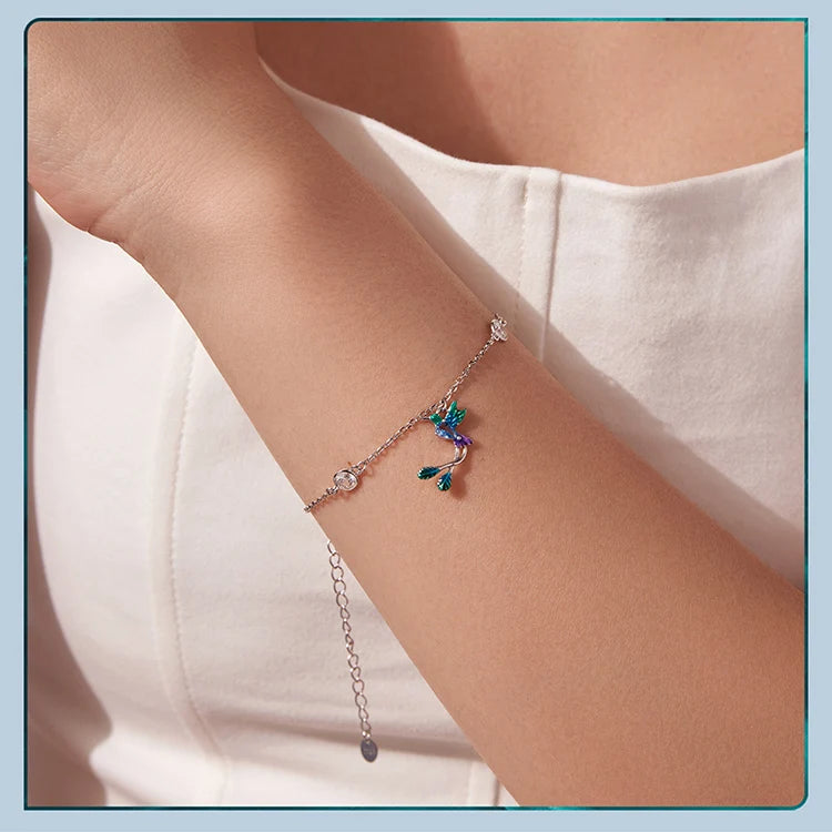 925 Silver Bird Flower Jewelry Necklace & Bracelet White Gold Plated Zircon
