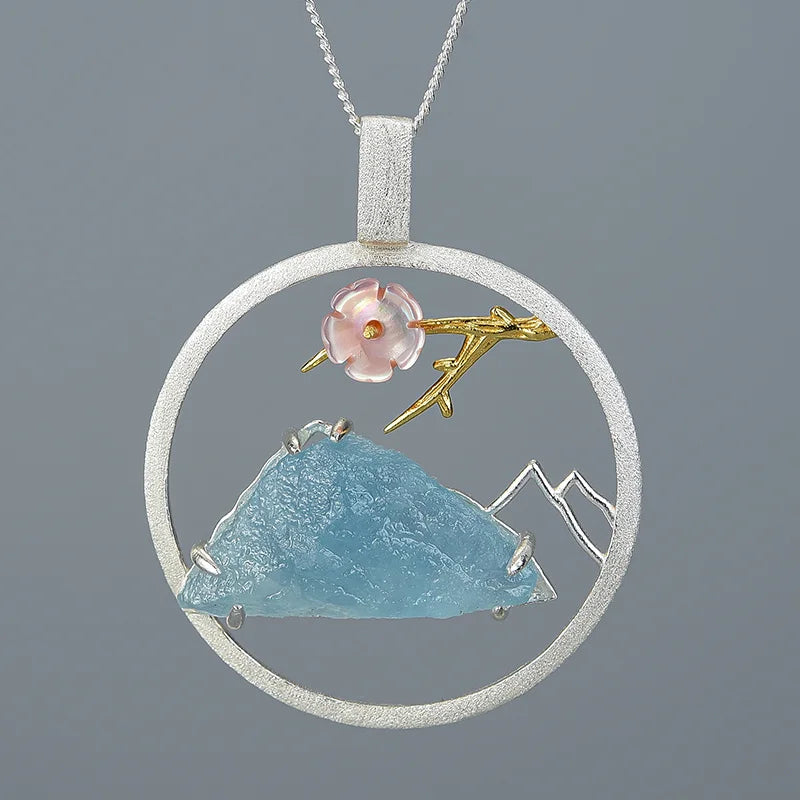 Natural Raw Stone Bird Whisper Pendant / Real 925 Sterling Silver
