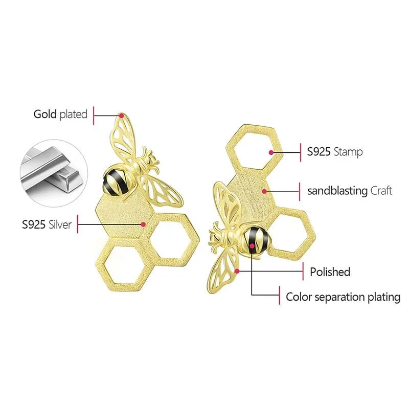 Honeycomb and Bee Stud Earrings