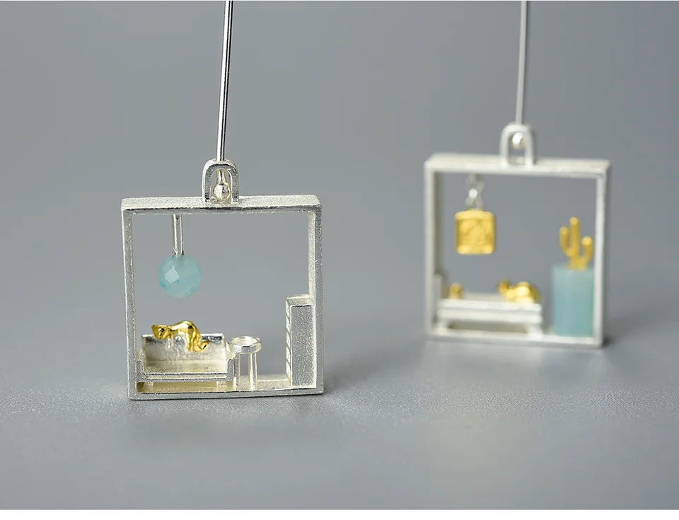 Lazy Cat Drop Earrings