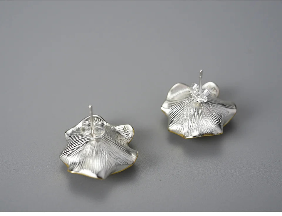 Natural Topaz Gemstone Curled Leaf Stud Earrings