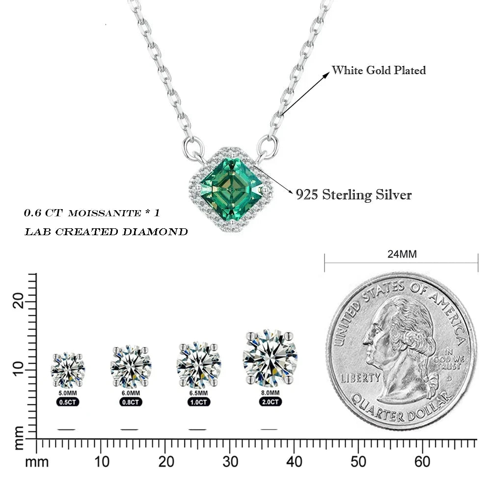 Green Moissanite 925 Sterling Silver Pendant Necklace