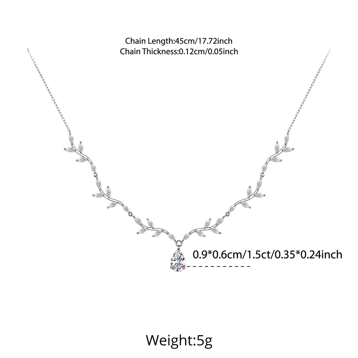 1.5CT Teardrop Moissanite Jewelry Necklace D Color VVS1 925 Silver Pear‑Cut