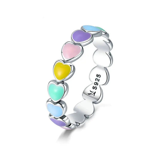 925 Sterling Silver Cute Rainbow Heart Finger Ring