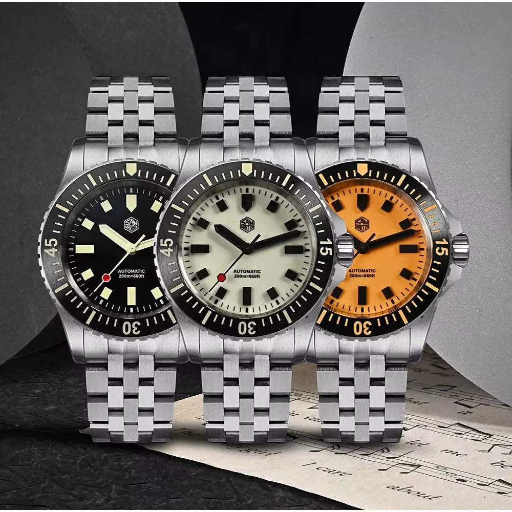 San Martin SN0012 Men's Mechanical Watch ST2130 Automatic 1200HV Hardening Coating Luxury Watches Full Luminous Dial 20Bar Watch