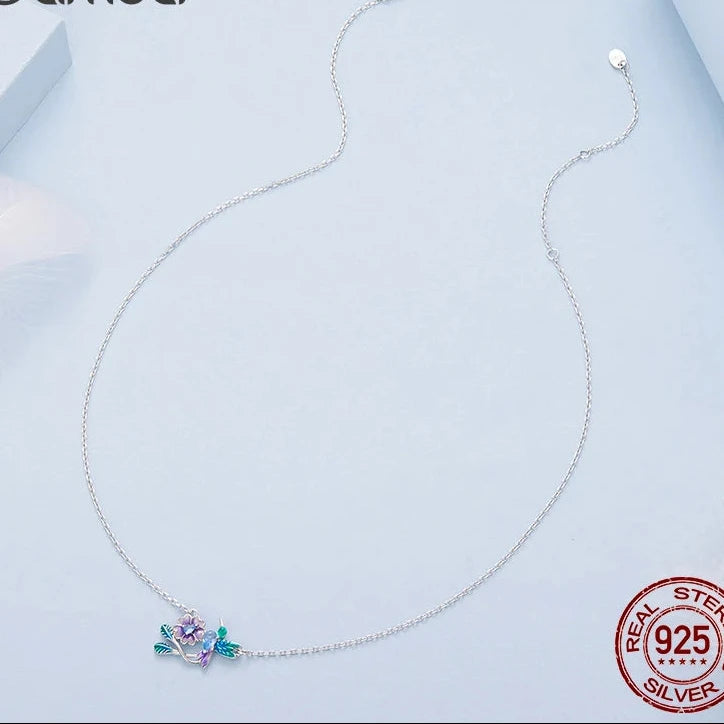 925 Silver Bird Flower Jewelry Necklace & Bracelet White Gold Plated Zircon