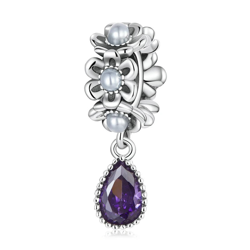 925 Sterling Silver Purple Shining Stone Collection Charms