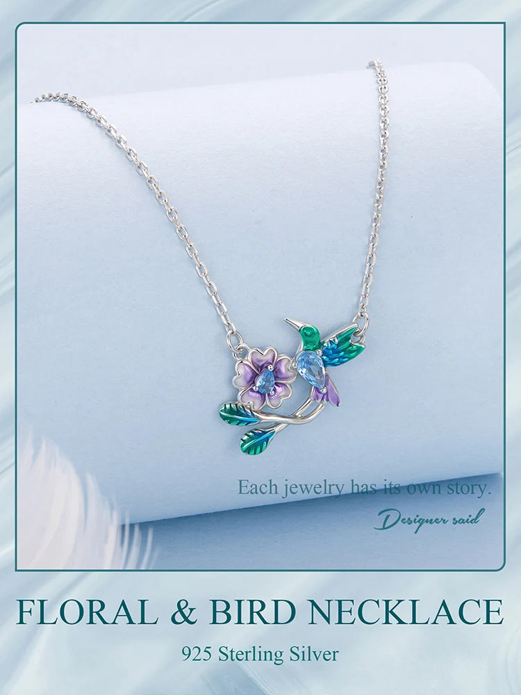 925 Silver Bird Flower Jewelry Necklace & Bracelet White Gold Plated Zircon