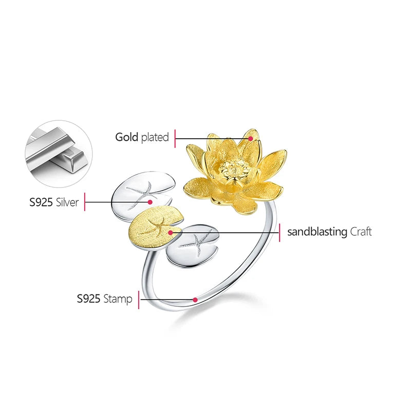 Silver Dating Elegant Water Lily Flower Adjustable Rings