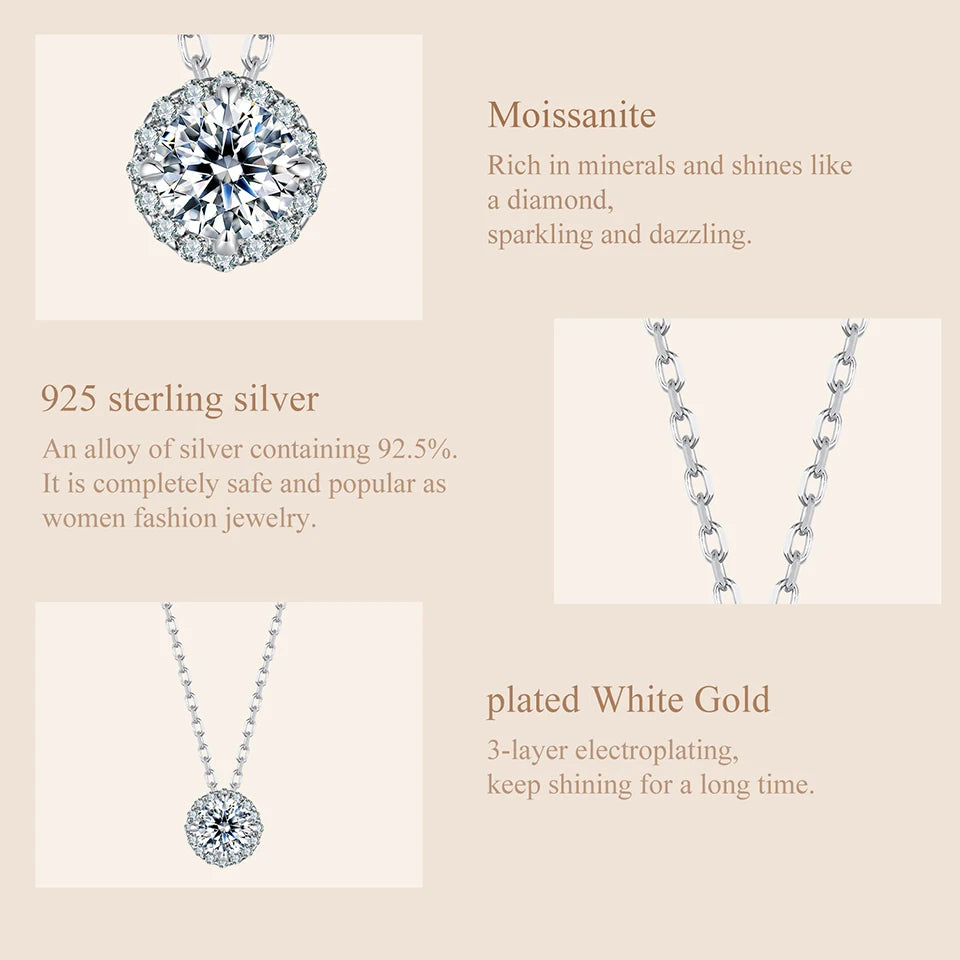 Moissanite Adjustable  Necklace, White Gold Plated/ 925 Silver jewelry