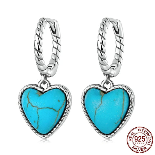 925 Sterling Silver Twist Hoop Earring Blue Heart