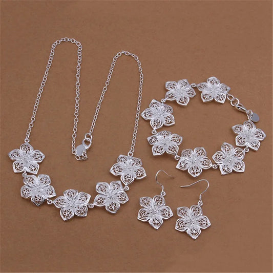 925 Sterling Silver Necklace Bracelets Earrings Set