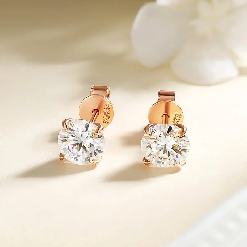 Rose Gold Color Moissanite Stud Earrings