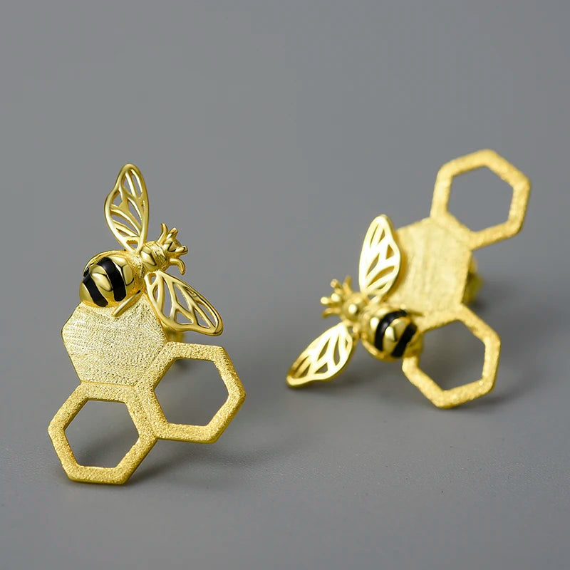 Honeycomb and Bee Stud Earrings