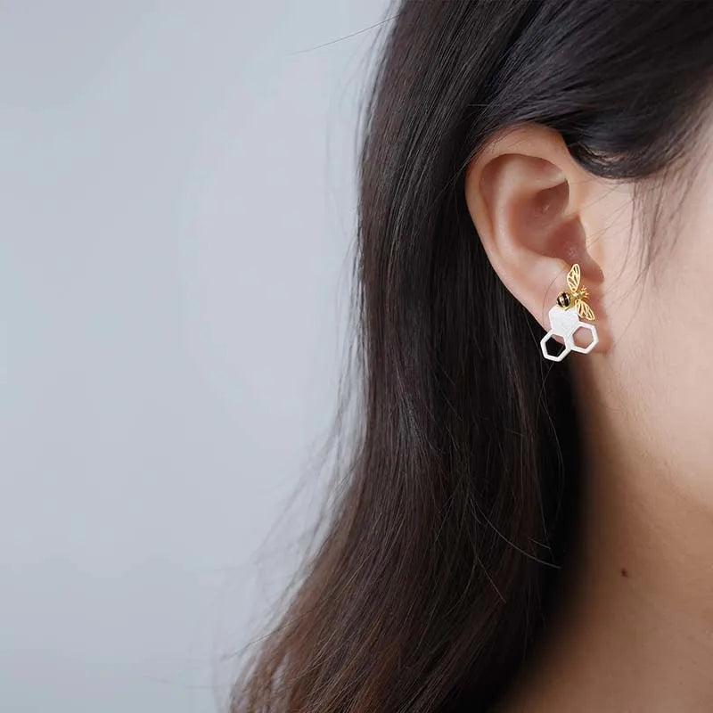 Honeycomb and Bee Stud Earrings