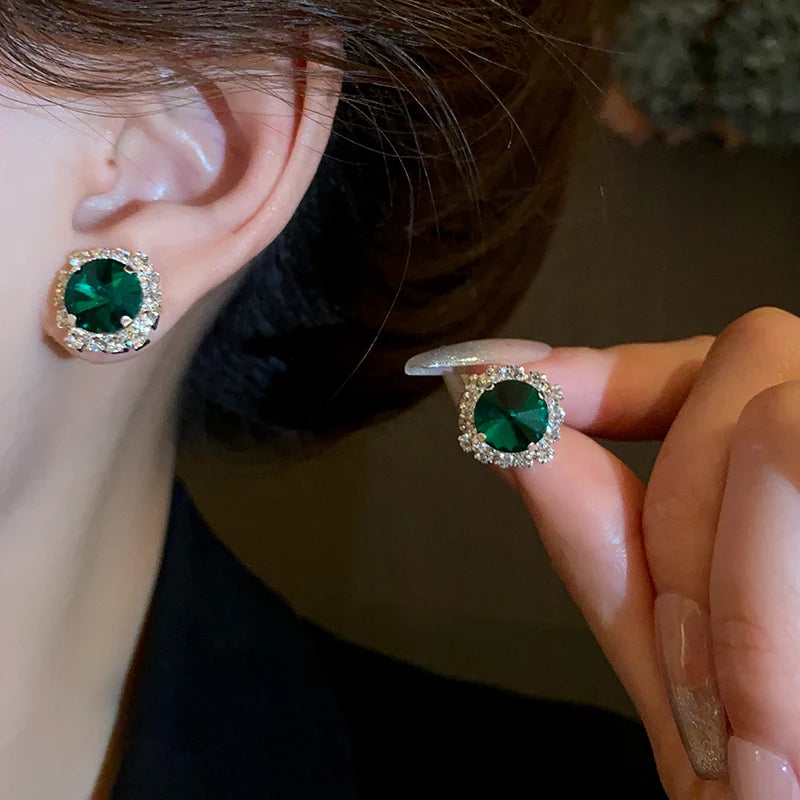 Luxury Green Rhinestone Necklace Stud Earrings