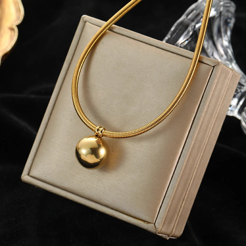 Stainless Steel Gold Color Hollow Ball Beads Pendant Necklace