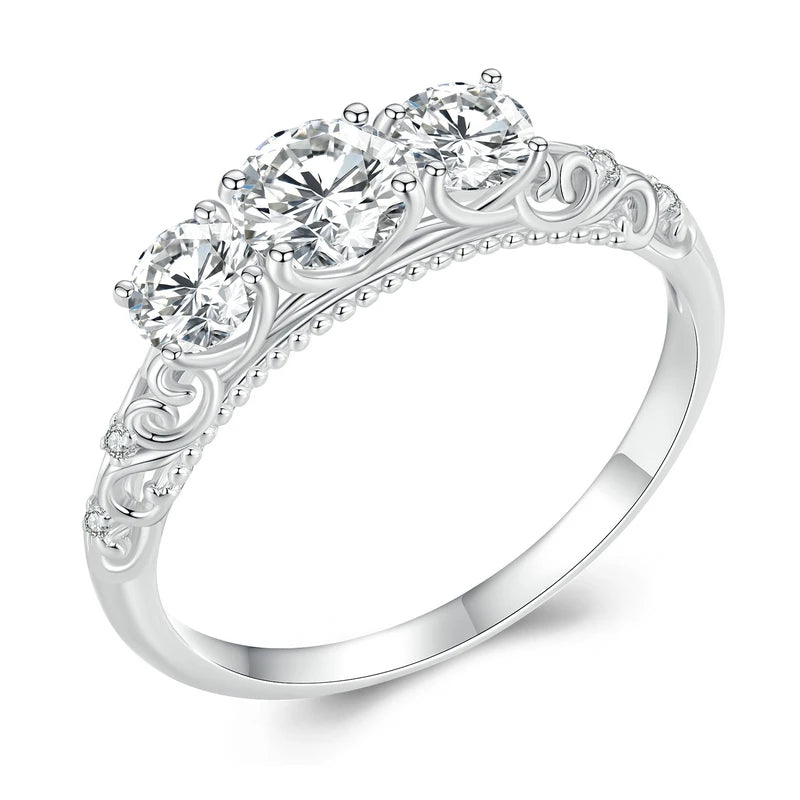 Moissanite, White Gold-Plated 925 Sterling Silver Engagement Ring