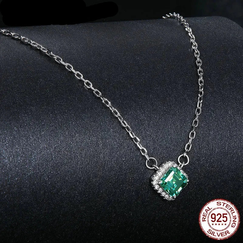 Green Moissanite 925 Sterling Silver Pendant Necklace