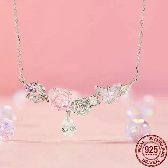 925 Sterling Silver Romantic Flower Necklace