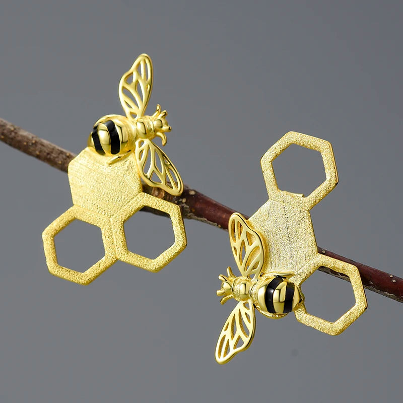 Honeycomb and Bee Stud Earrings