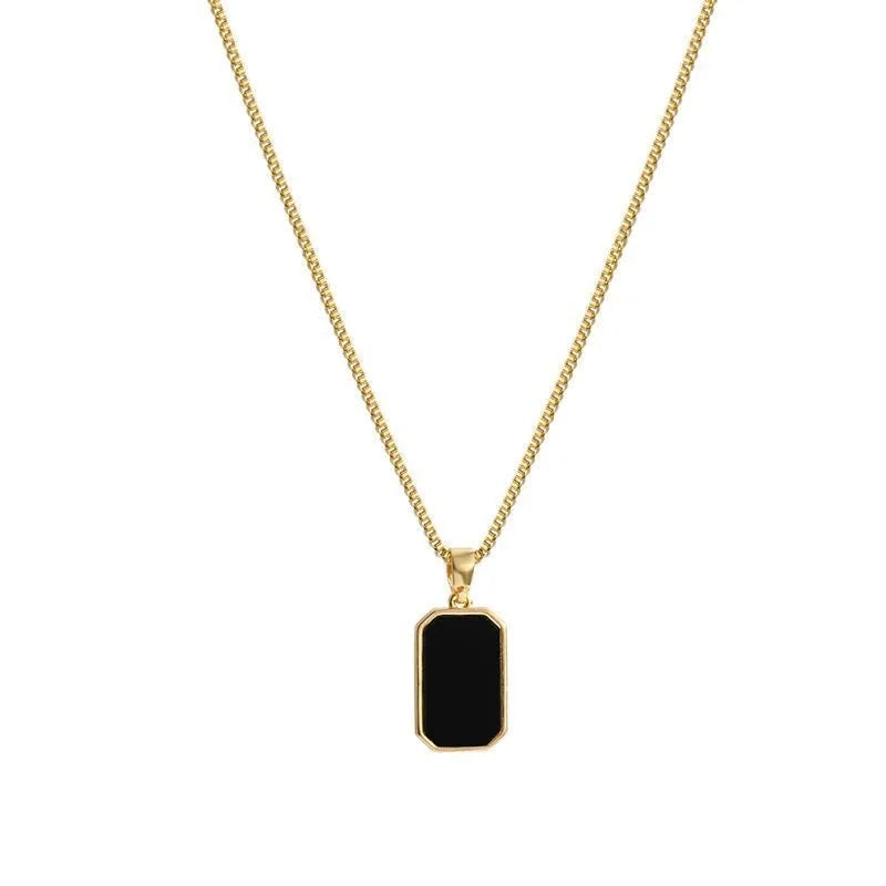 , Korean Black Geometric Pendant Necklace