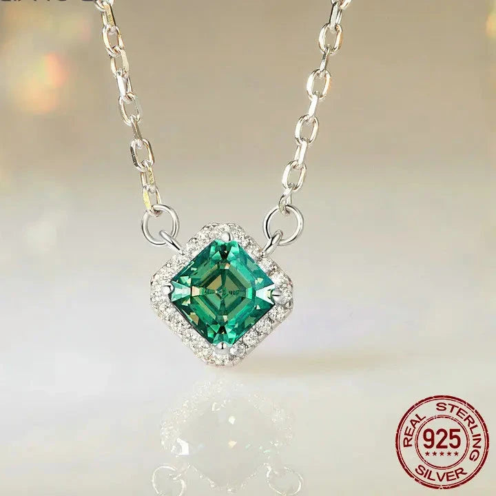 Green Moissanite 925 Sterling Silver Pendant Necklace