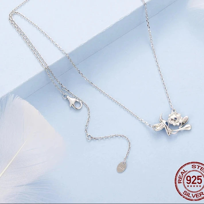 925 Silver Bird Flower Jewelry Necklace & Bracelet White Gold Plated Zircon