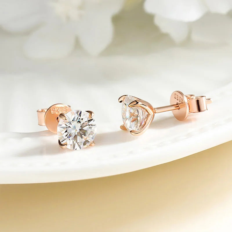 Rose Gold Color Moissanite Stud Earrings