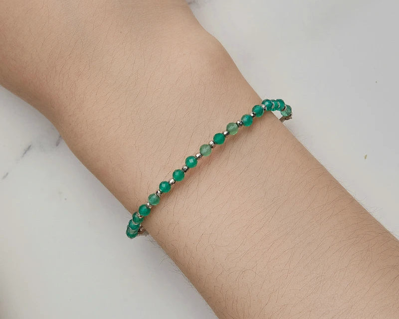 925 Sterling Silver Crystal Green Beads Bracelet