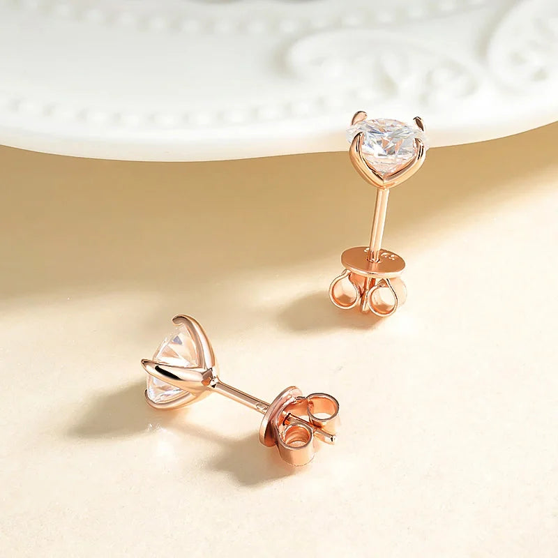 Rose Gold Color Moissanite Stud Earrings