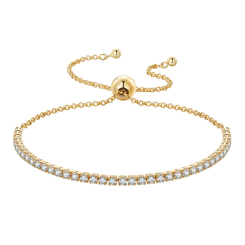 925 sterling silver CZ jewelry bracelet featuring a row of sparkling cubic zirconia stones and an adjustable slider chain in a classic tennis bracelet design.