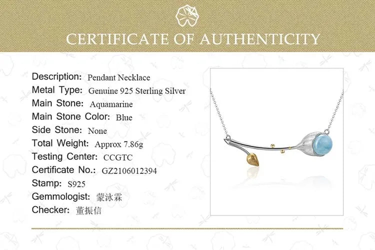 925 Sterling Silver Aquamarine Branch Jewelry Necklace | Natural Blue Gemstone Pendant