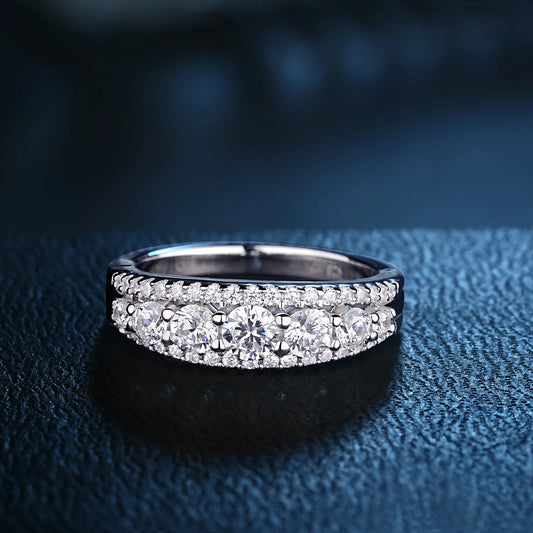 925 Sterling Silver Double‑Row Eternity Ring – Sparkling CZ Wedding & Statement Band for Women