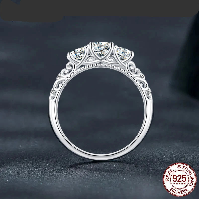 Moissanite, White Gold-Plated 925 Sterling Silver Engagement Ring