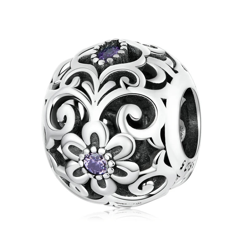 925 Sterling Silver Purple Shining Stone Collection Charms