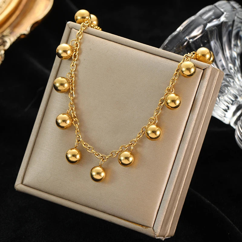 Stainless Steel Gold Color Hollow Ball Beads Pendant Necklace