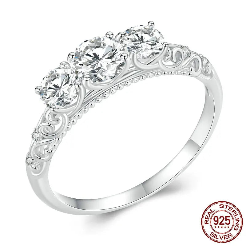 Moissanite, White Gold-Plated 925 Sterling Silver Engagement Ring