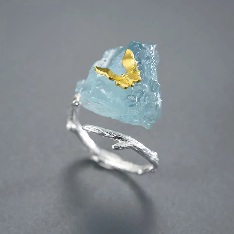 Aquamarine Flower Ring